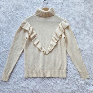 Ann Taylor Cream Ruffle‎ Turtleneck Sweater